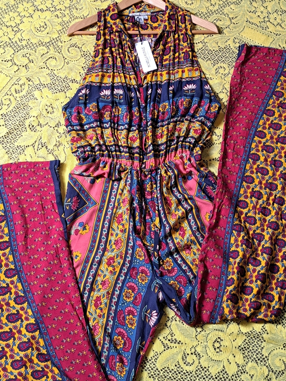 NWT Novella Royale Holly Platform Jumpsuit - Medium - Boho Wide Leg